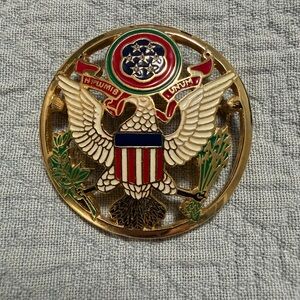Patriotic Vintage Brooch Gold and Red Eagle Emblem